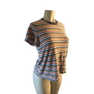 Women 2 M Standard James Perse Vintage Little Boy Tee Stripe T-Shirt Top Linen